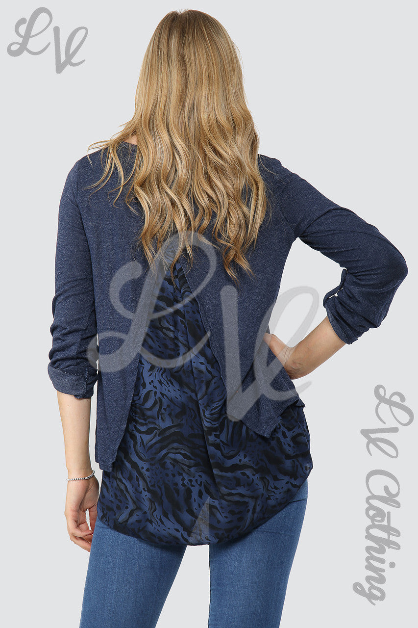 Dames Top Met Luipaardprint Marineblauw - Prijs per stuk € 12,99