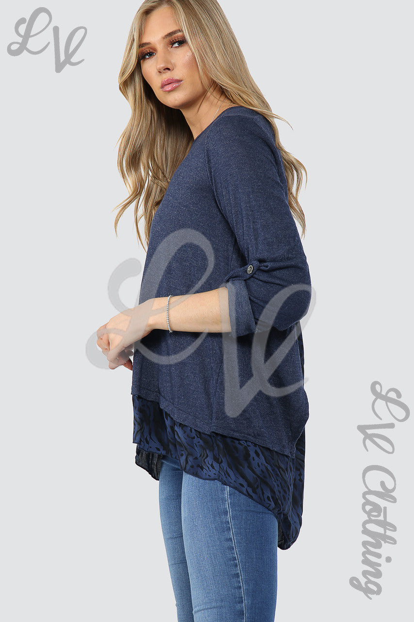 Dames Top Met Luipaardprint Marineblauw - Prijs per stuk € 12,99
