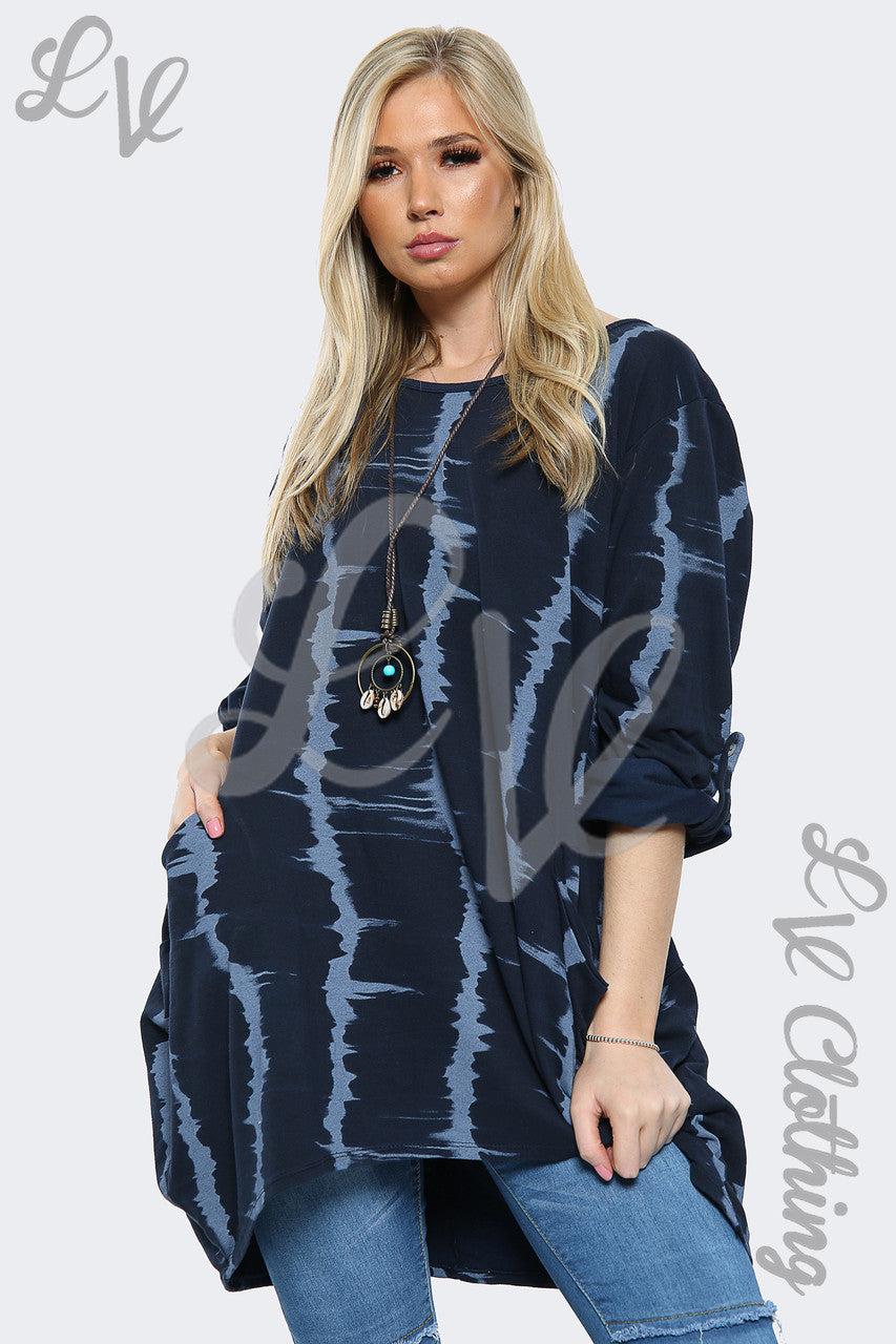 Dames Tie Dye Oversized HI LO Kettingtop Marineblauw - Stukprijs €10,99