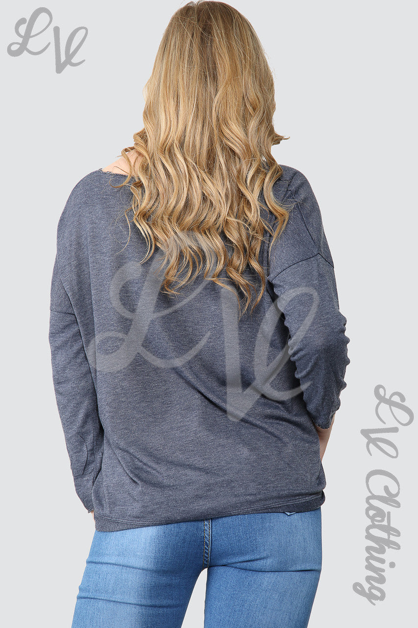Dames Shimmer Star Geborduurd Topje Marine - Stukprijs €11,99