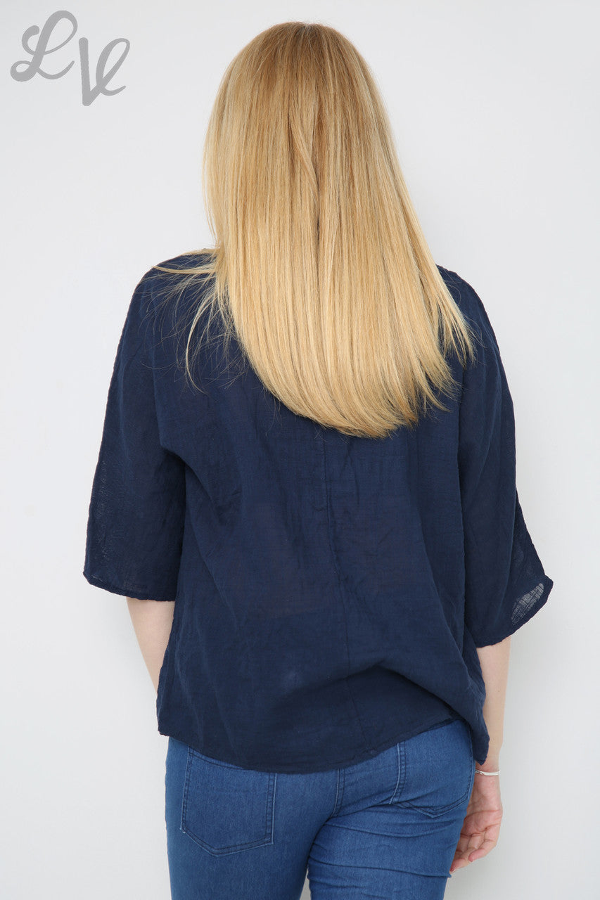 Ladies Double Foil Heart Top Navy Unit Price £7.99