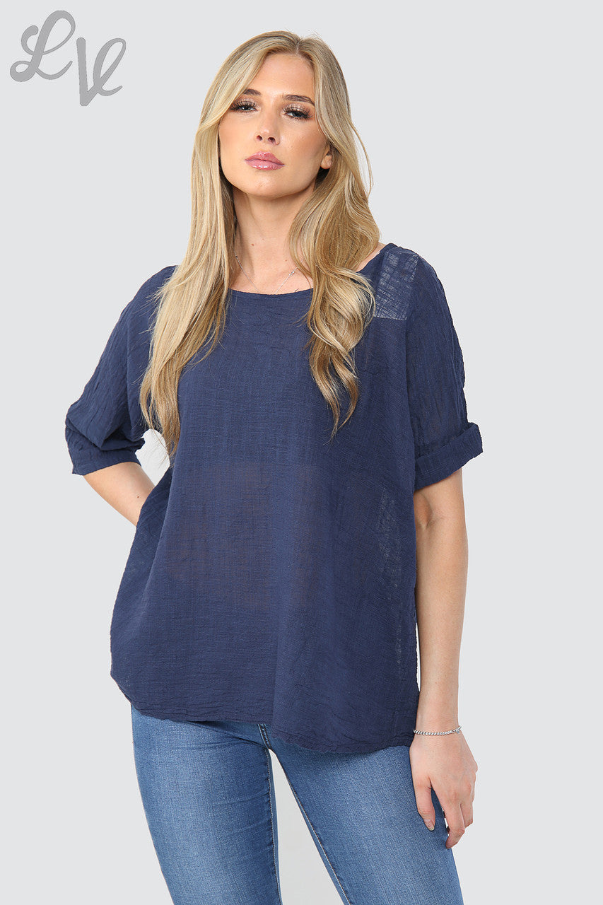 Effen, rechtvallend topje, marineblauw