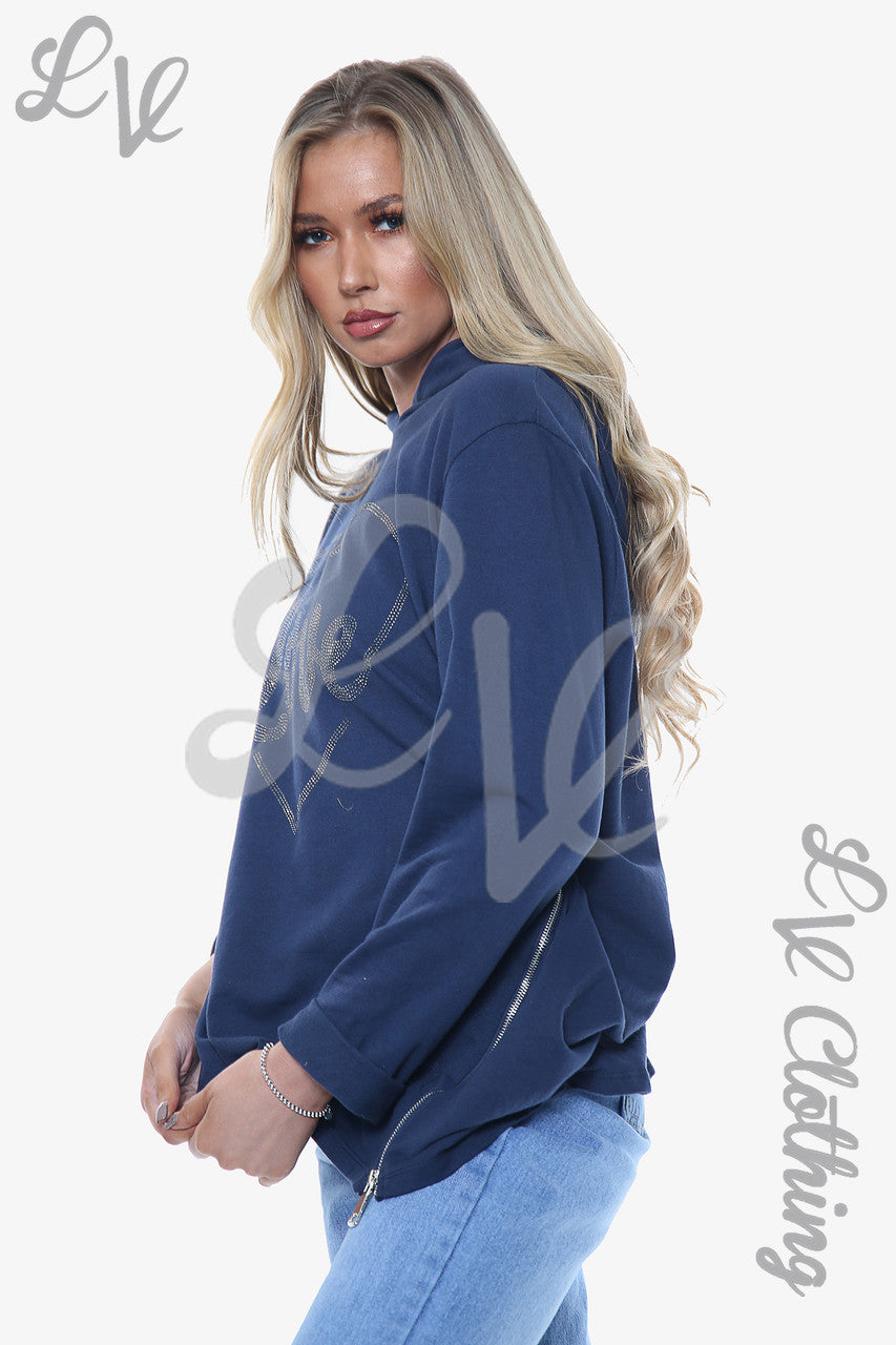 Dames Dimante Love Heart Top met Capuchon Navy Stukprijs WAS € 14,99 NU € 7,49
