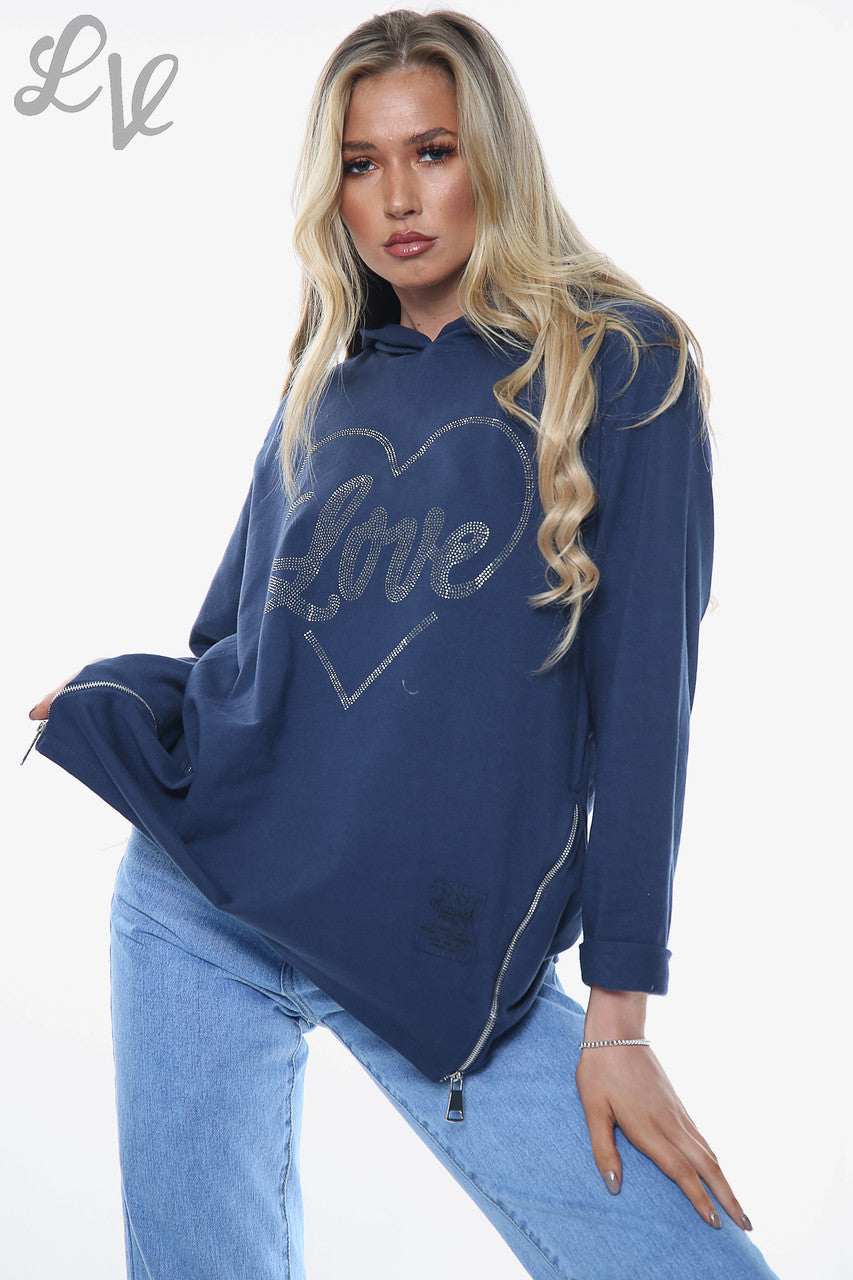 Dames Dimante Love Heart Top met Capuchon Navy Stukprijs WAS € 14,99 NU € 7,49