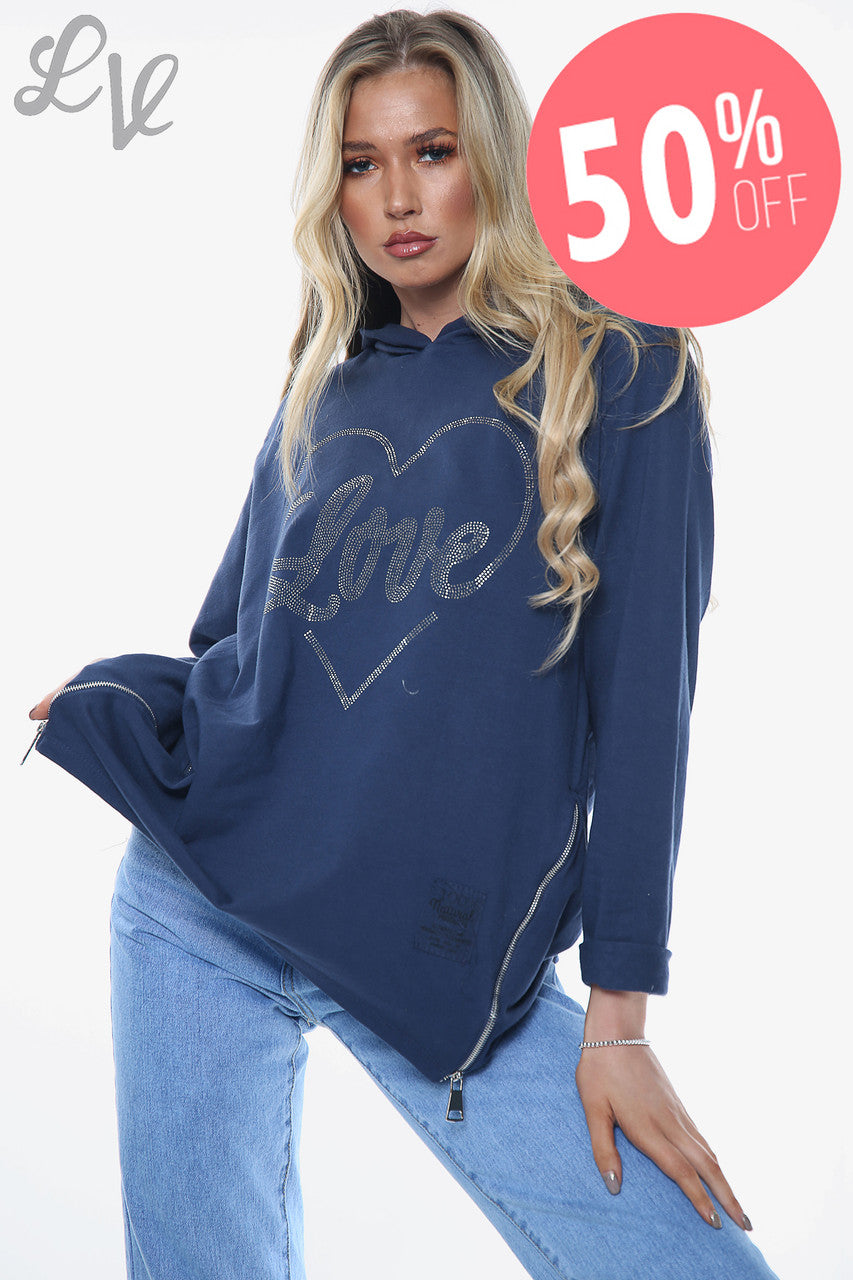 Dames Dimante Love Heart Top met Capuchon Navy Stukprijs WAS € 14,99 NU € 7,49