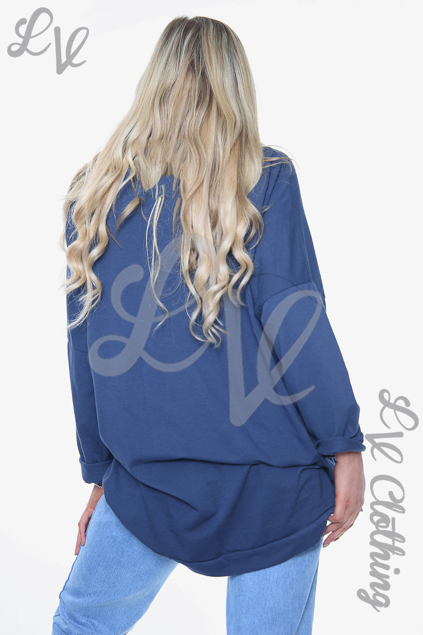 Dames Dimante Love Heart Sweatshirt Top Navy Eenheidsprijs WAS £13.99 NU £6.99