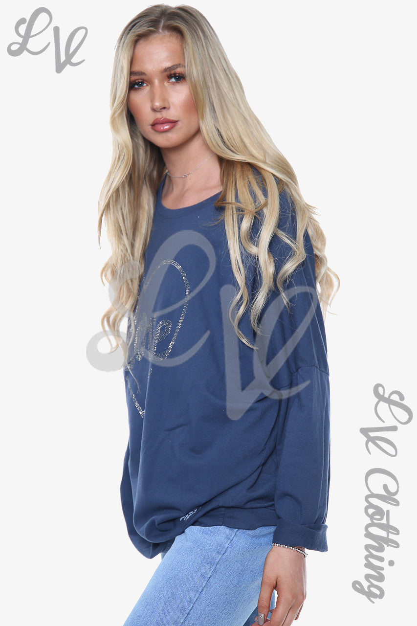 Dames Dimante Love Heart Sweatshirt Top Navy Eenheidsprijs WAS £13.99 NU £6.99