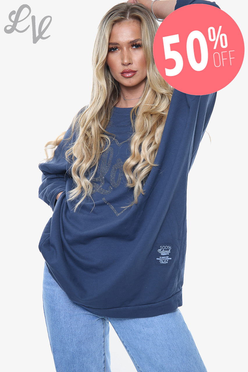 Dames Dimante Love Heart Sweatshirt Top Navy Eenheidsprijs WAS £13.99 NU £6.99