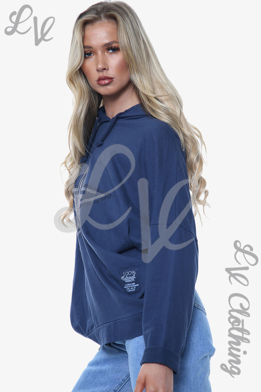 Dames Hooded Top met Diamanten Ster Marineblauw Per stuk WAS £13,99 NU £6,99