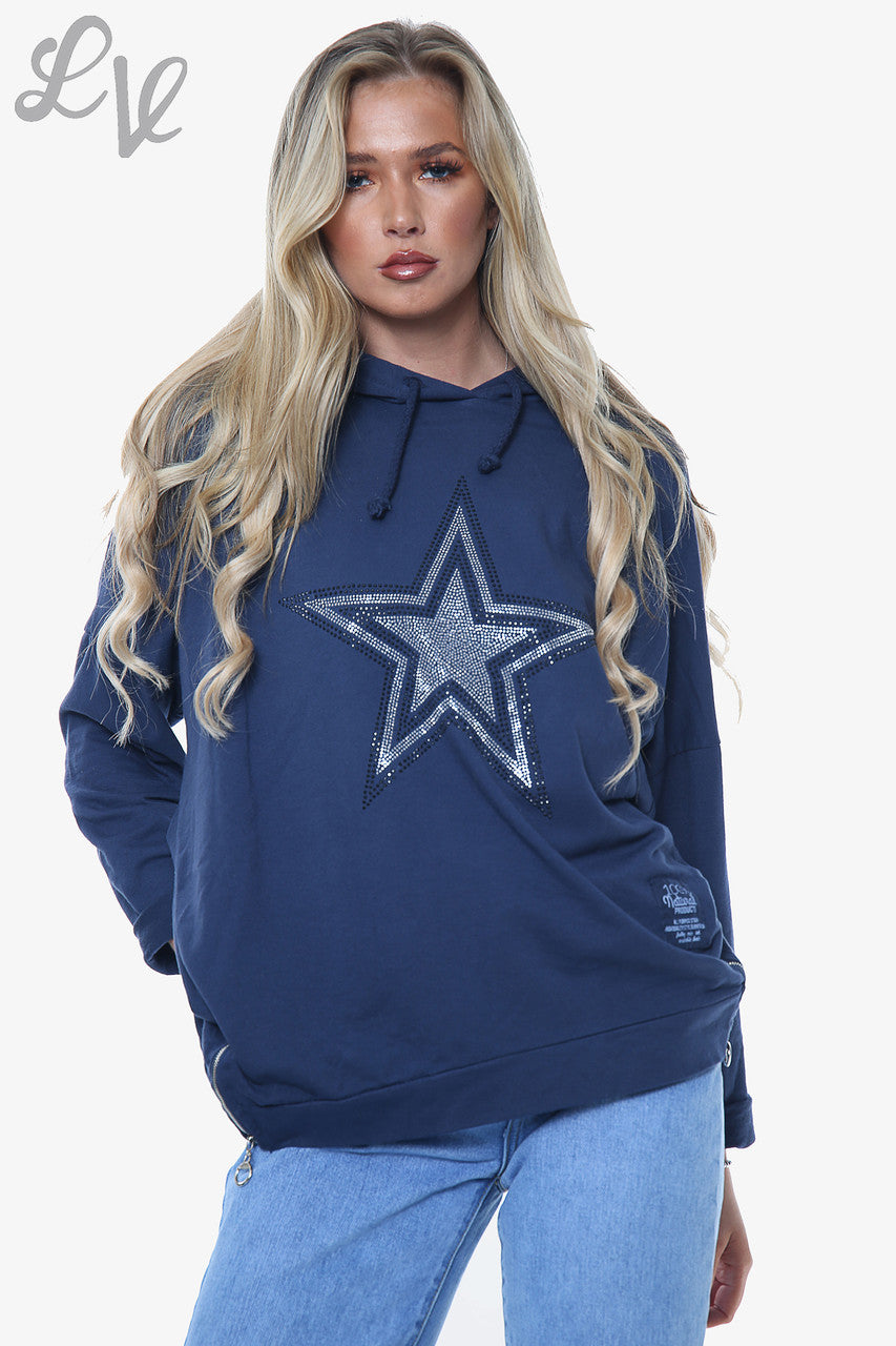 Dames Hooded Top met Diamanten Ster Marineblauw Per stuk WAS £13,99 NU £6,99