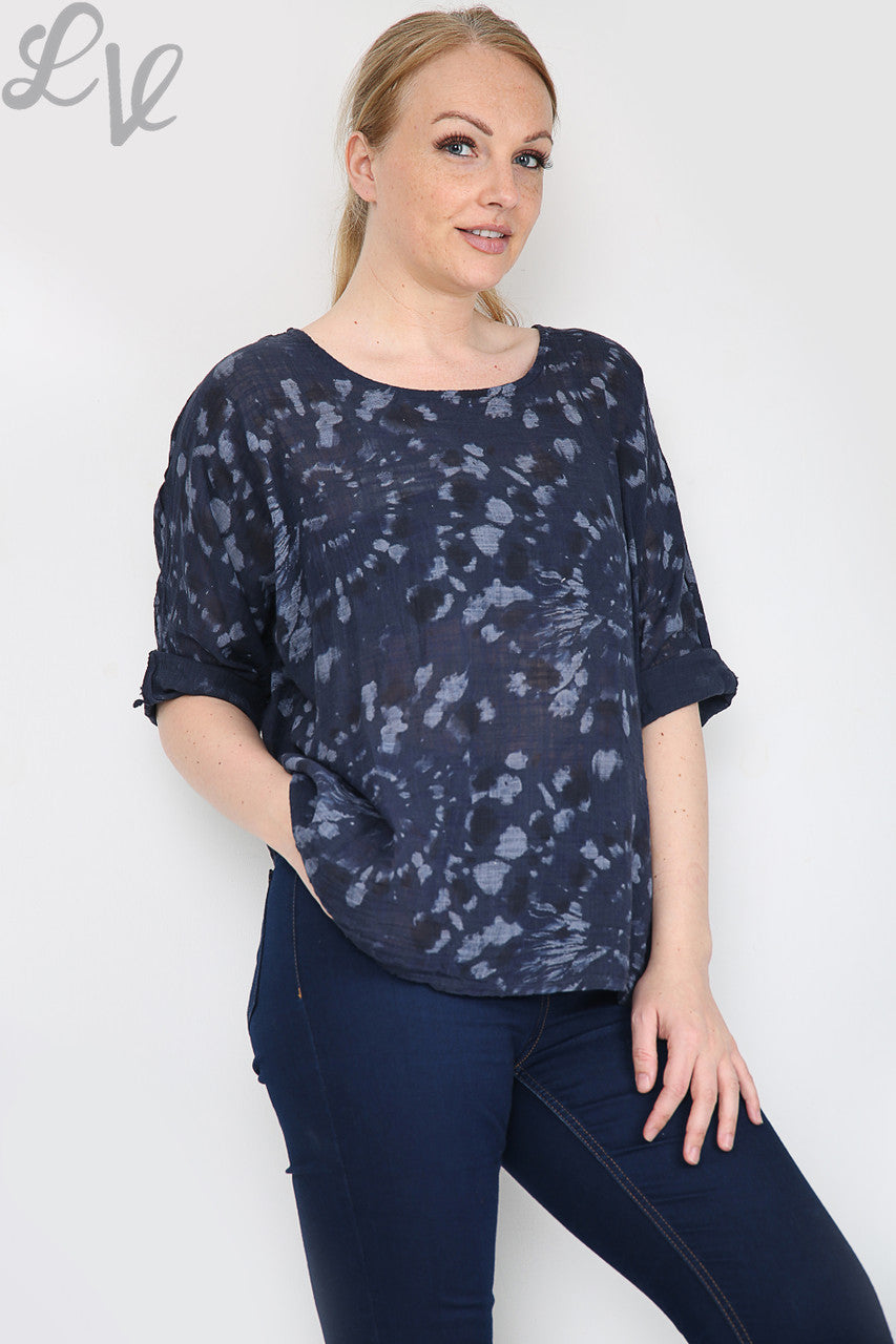 Dames Tie Dye Print Eenvoudige Top Marineblauw Stukprijs €7,99