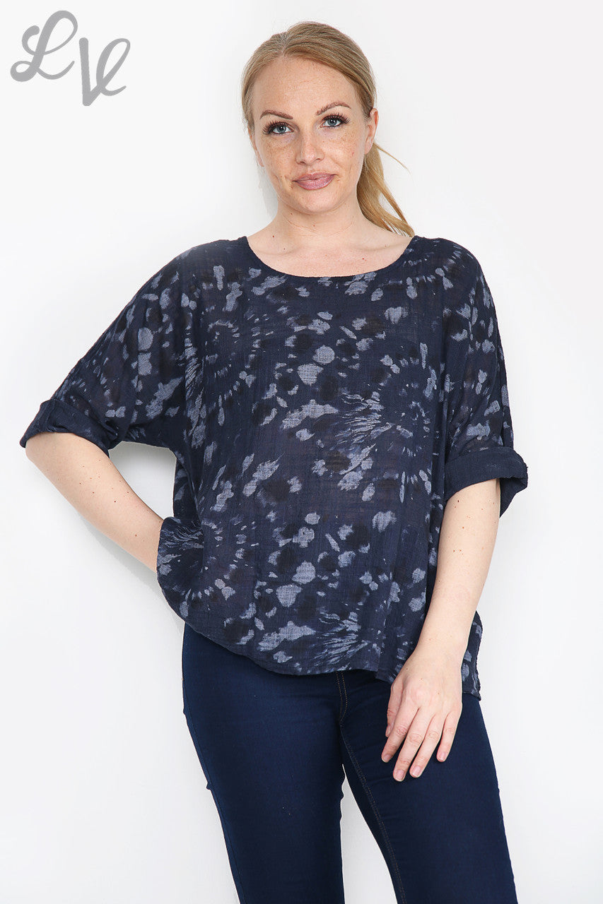 Dames Tie Dye Print Eenvoudige Top Marineblauw Stukprijs €7,99