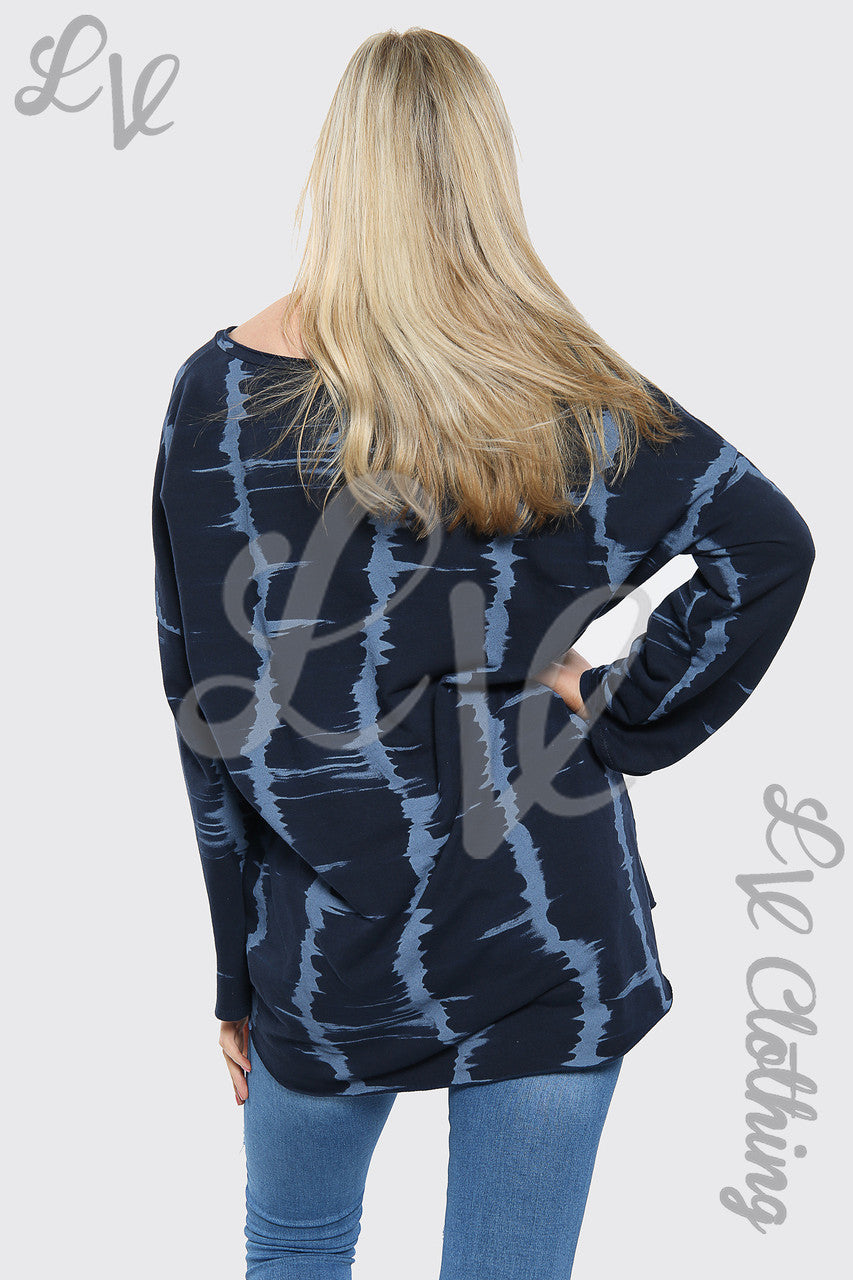 Ladies Tie Dye Print Sweatshirt Top Navy - Unit Price £8.99