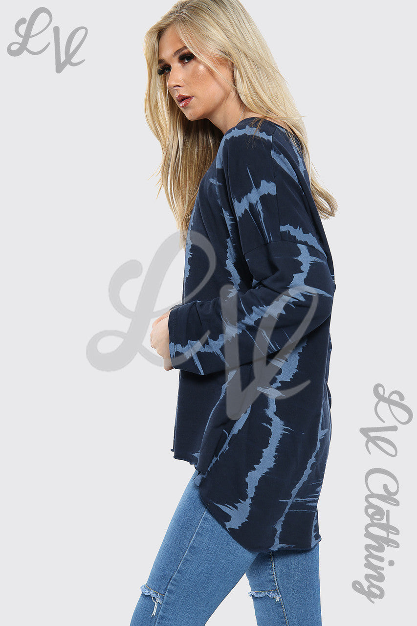 Ladies Tie Dye Print Sweatshirt Top Navy - Unit Price £8.99