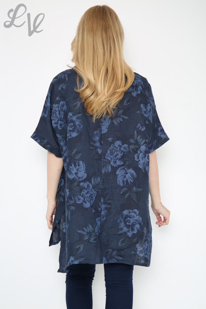 Dames Top met Bloemen- en Stengelprint Marine Stukprijs € 12,99
