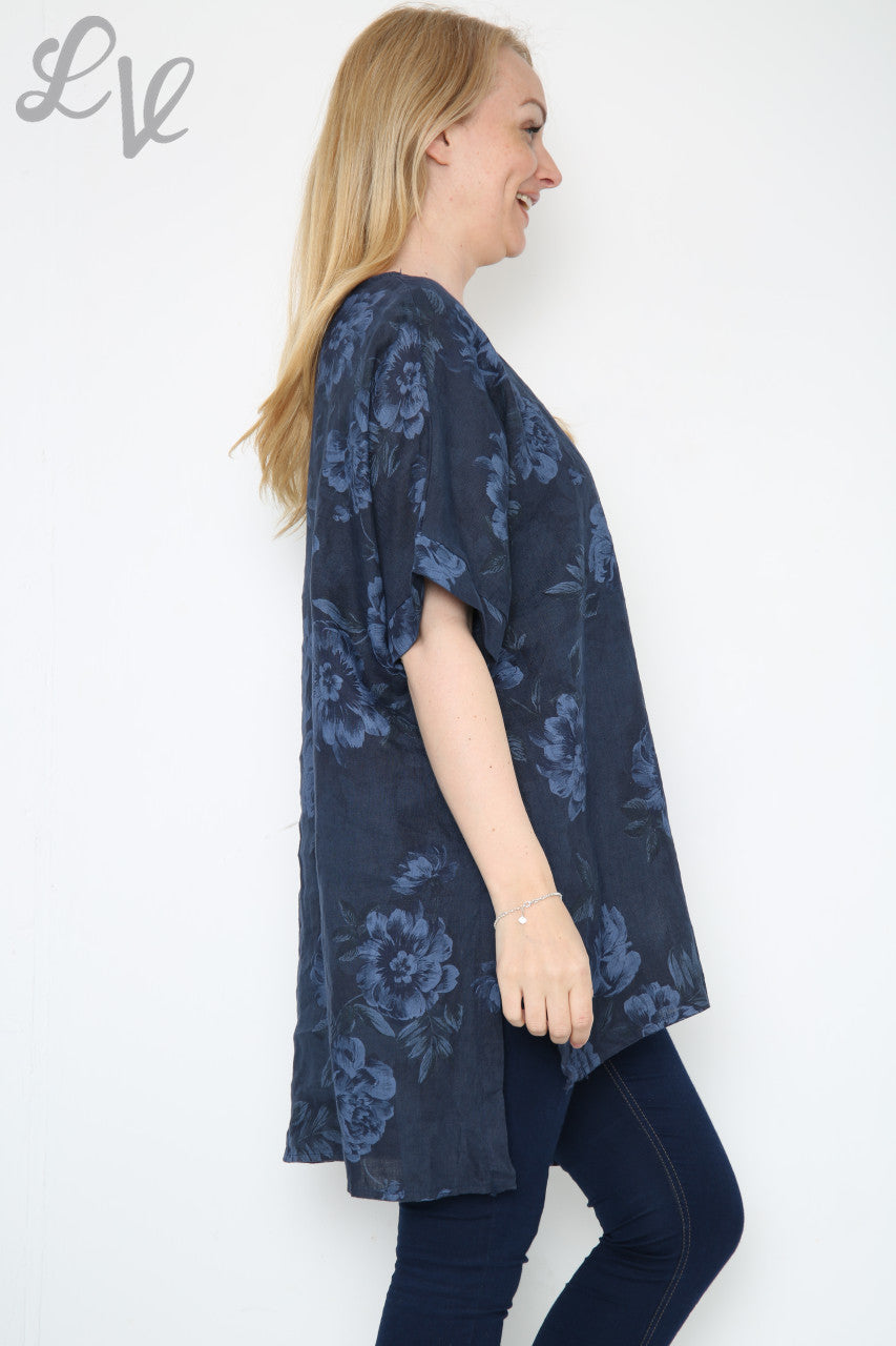 Dames Top met Bloemen- en Stengelprint Marine Stukprijs € 12,99