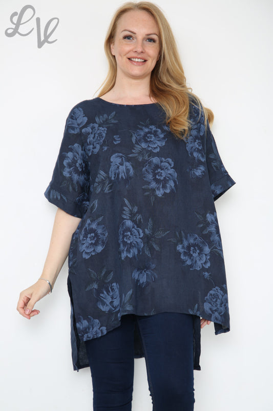 Ladies Flowers Stem Print Top Navy Unit Price £12.99