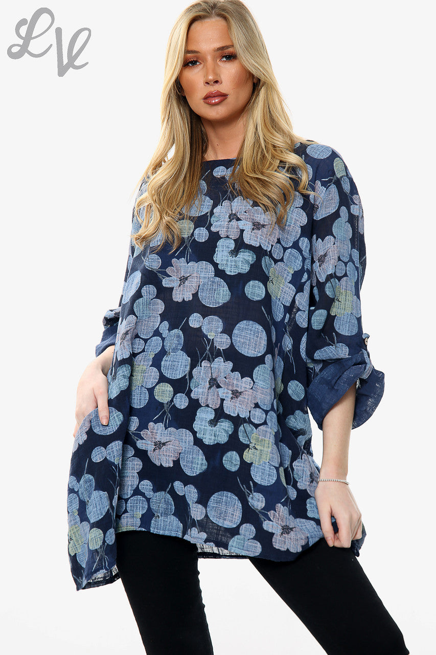 Dames Top met Bloemenprint Marineblauw Prijs per stuk €12,99