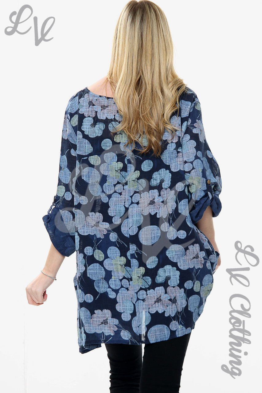 Dames Top met Bloemenprint Marineblauw Prijs per stuk €12,99