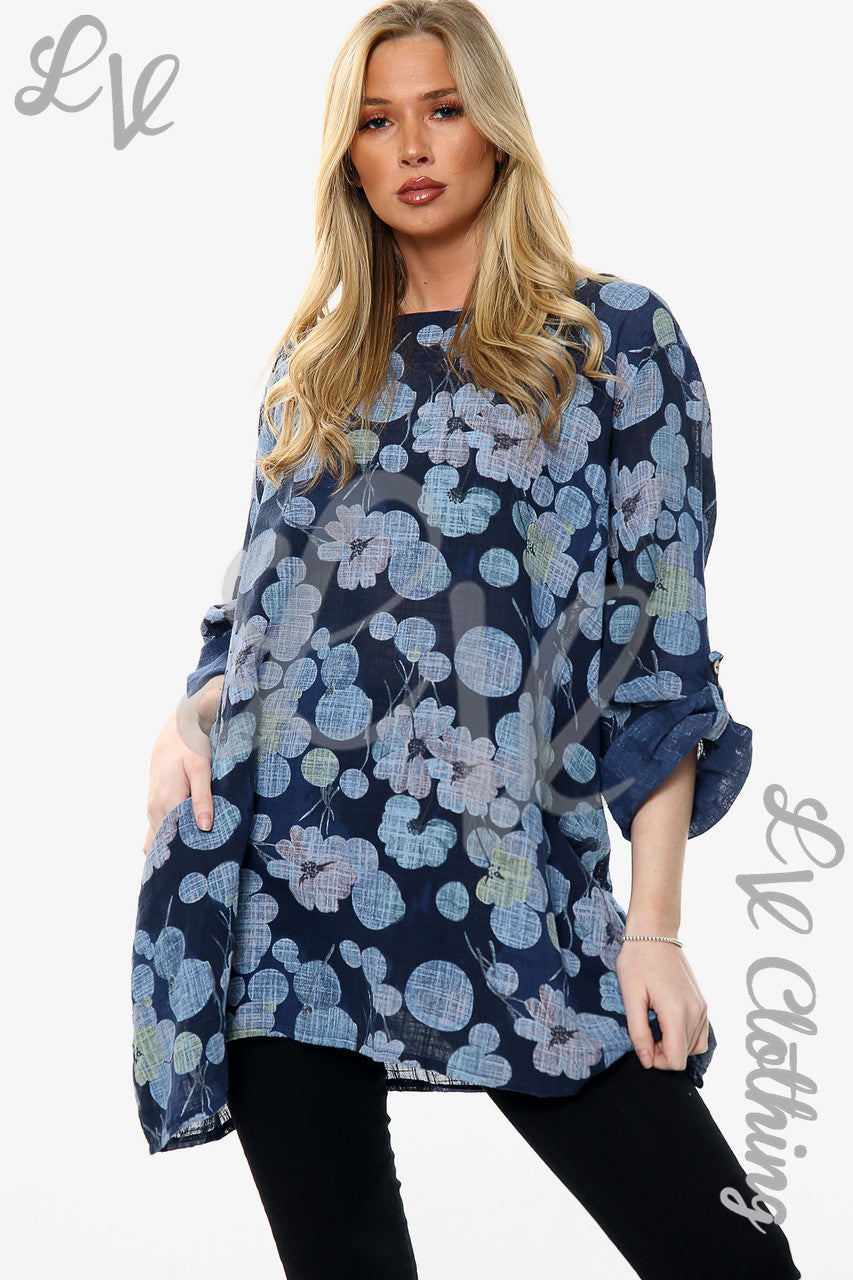Dames Top met Bloemenprint Marineblauw Prijs per stuk €12,99