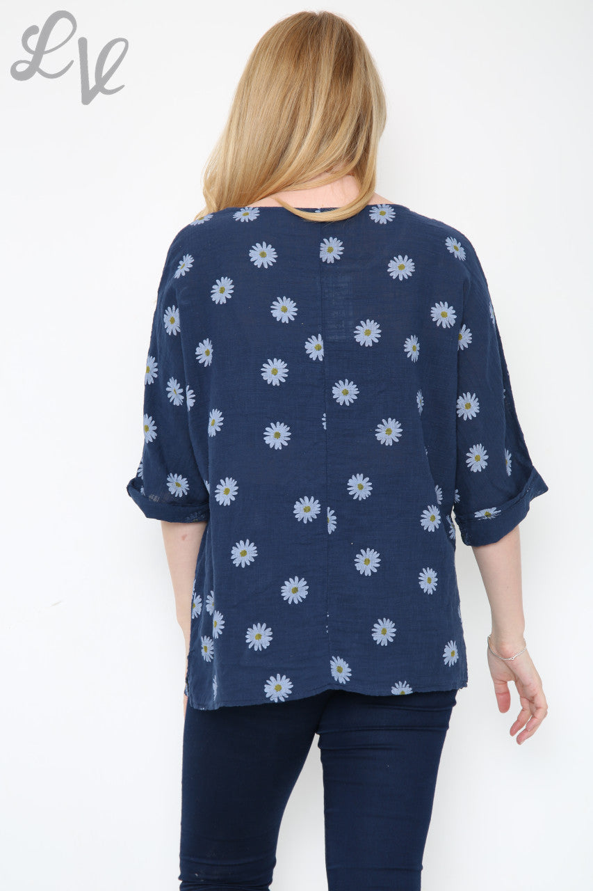 Dames Ditsy Daisy Print Top Met Ketting Marineblauwe Stukprijs € 8,99