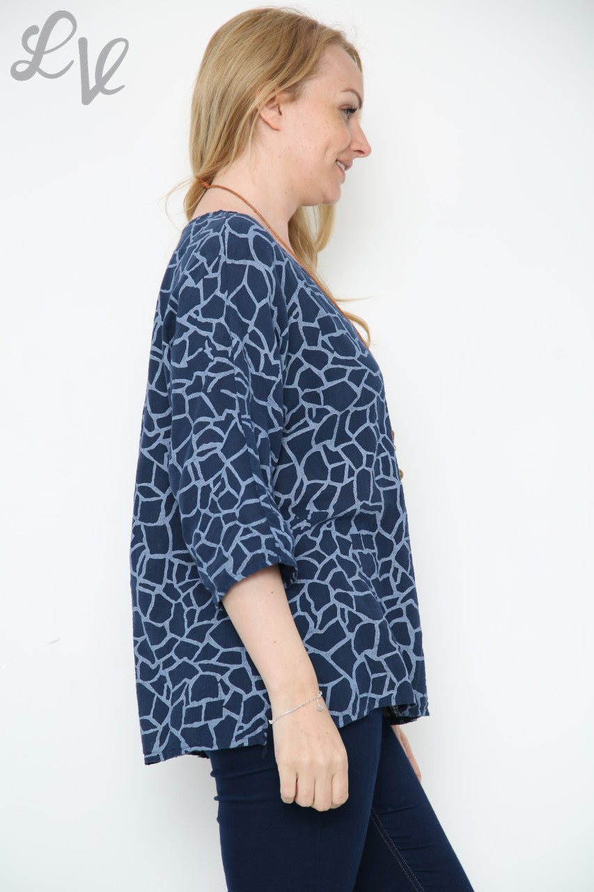CRACK EFFECT PRINT TOP NAVY