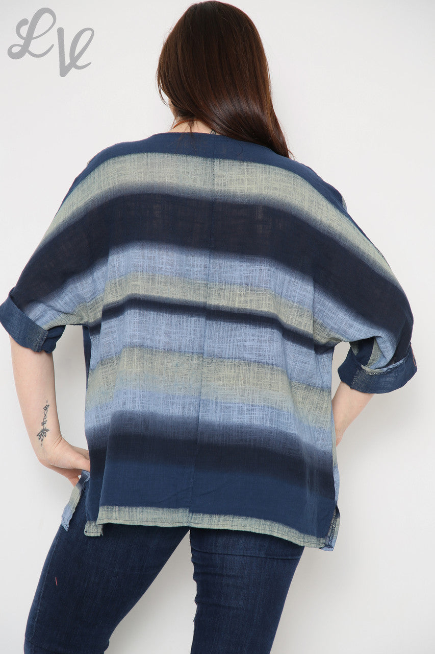 Ladies Ombre Colourful Striped Top Navy Unit Price £9.99