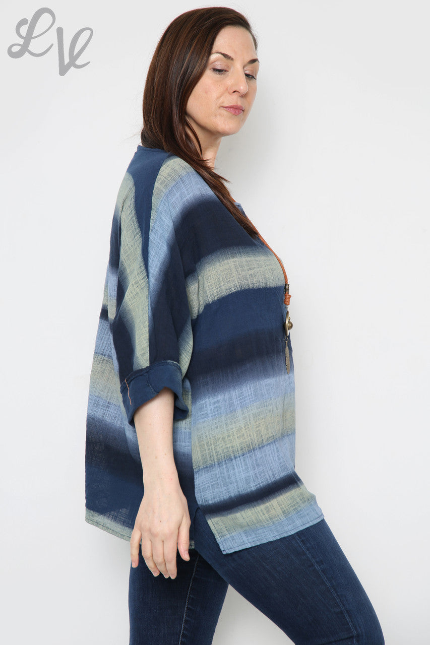 Ladies Ombre Colourful Striped Top Navy Unit Price £9.99