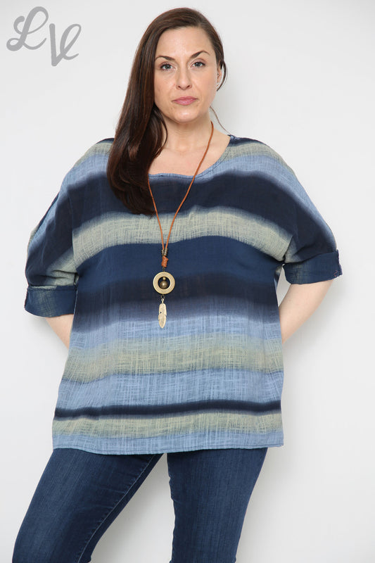 Ladies Ombre Colourful Striped Top Navy Unit Price £9.99