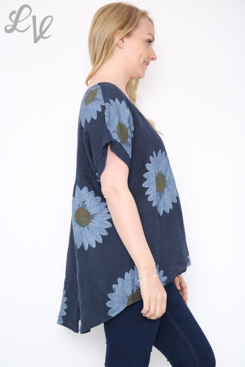 Ladies Daisy Button Back Top Navy Unit Price £10.99