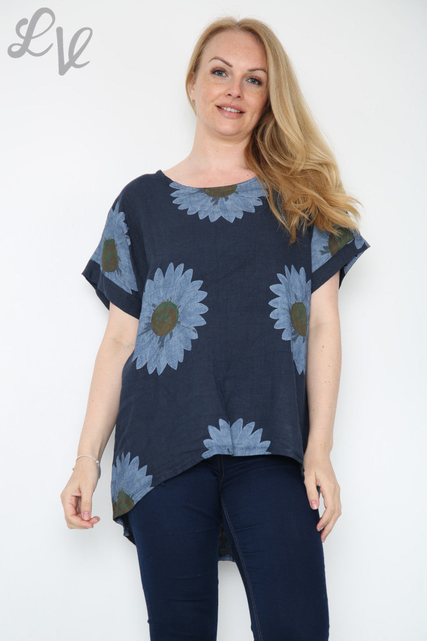 Ladies Daisy Button Back Top Navy Unit Price £10.99