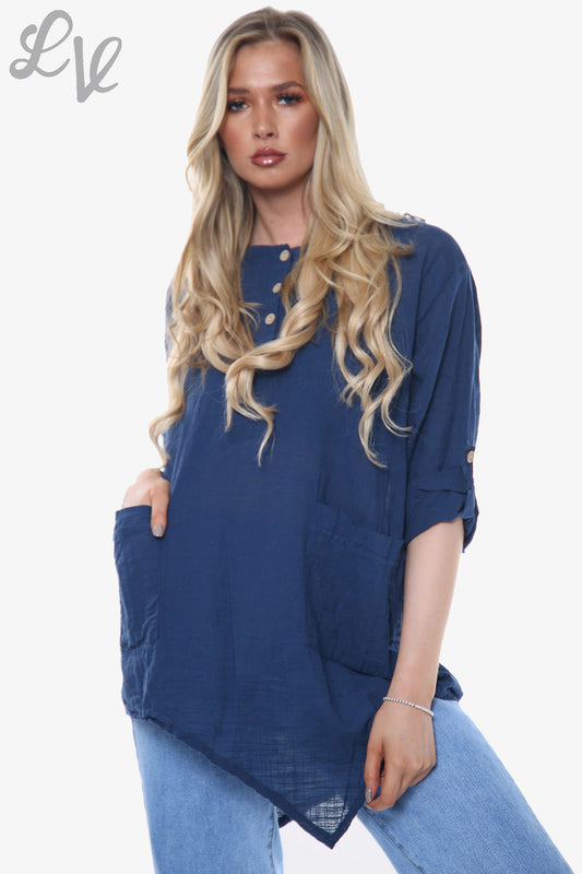 Ladies Plain Draped Hem Top Navy Unit Price £9.99