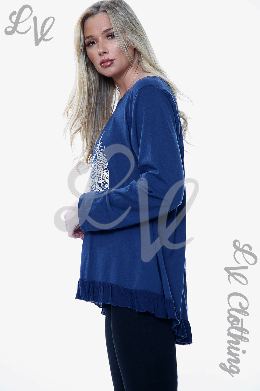 Dames top met verenprint in marineblauw Eenheidsprijs € 10,99