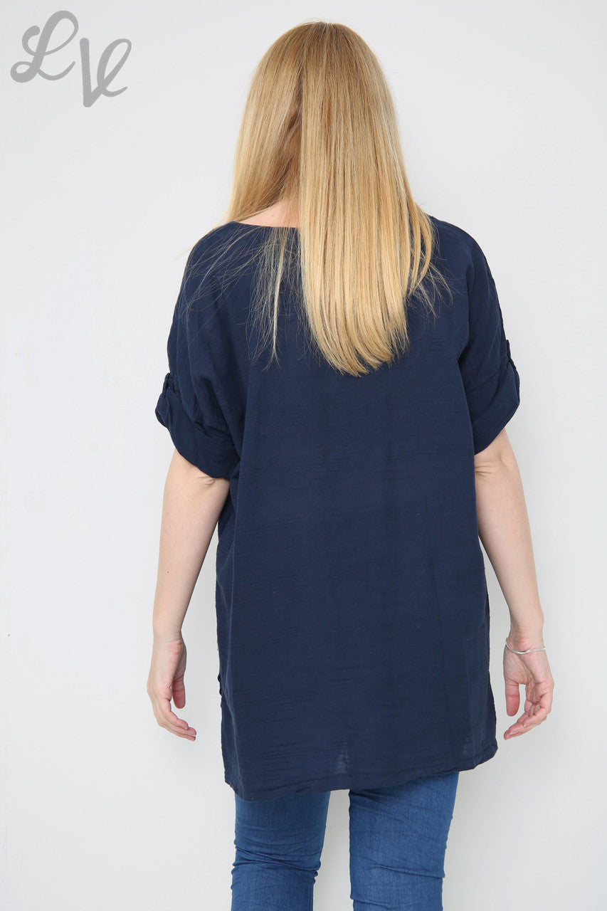 Ladies Linen Pocket Front Top Navy Unit Price £9.99