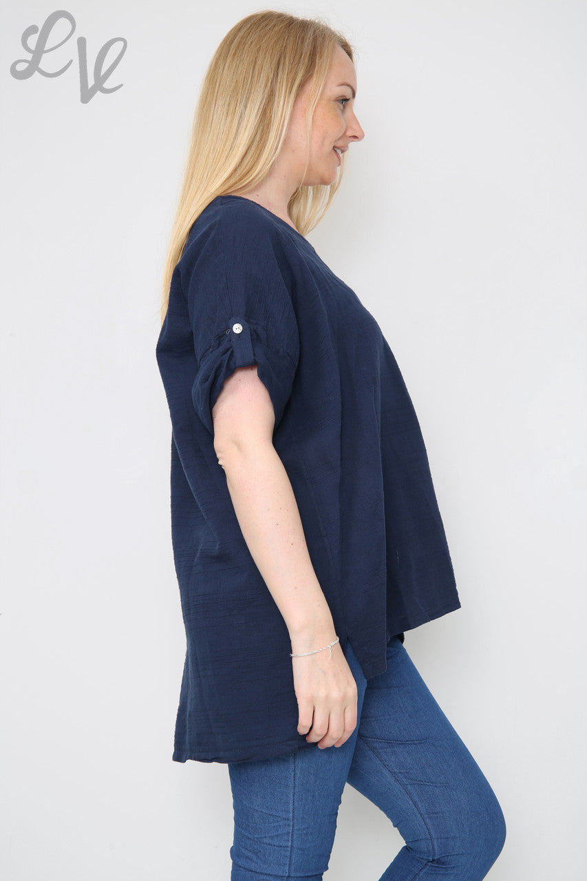 Ladies Linen Pocket Front Top Navy Unit Price £9.99