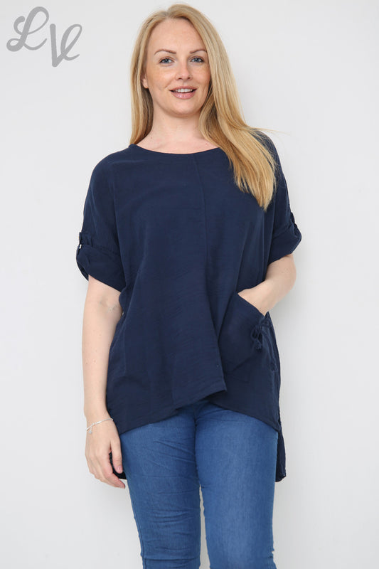 Ladies Linen Pocket Front Top Navy Unit Price £9.99