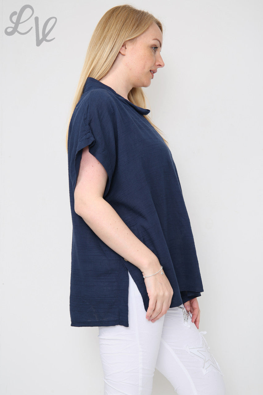 Dames Linnen Top met Knoopsluiting aan de Zijkant Marineblauw Prijs per eenheid € 9,99