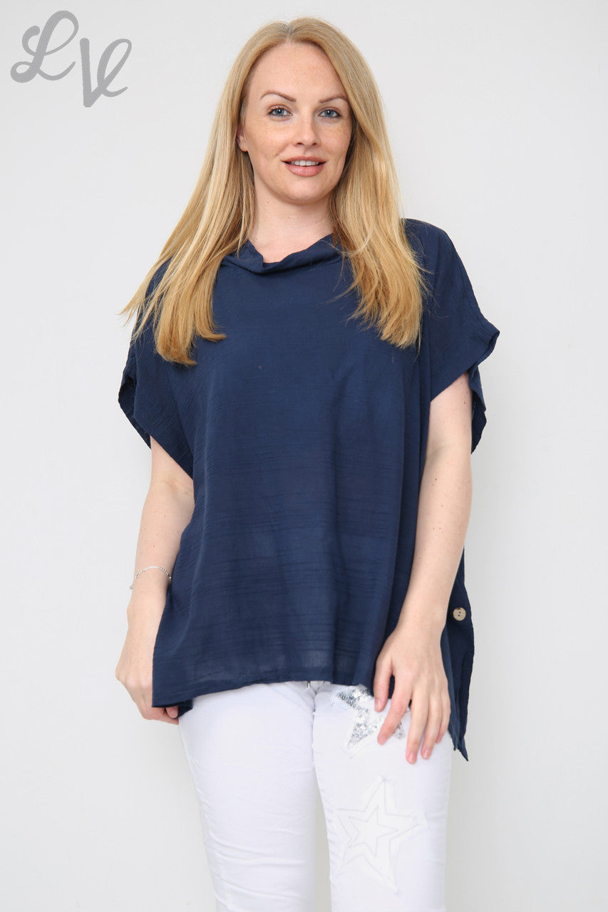 Dames Linnen Top met Knoopsluiting aan de Zijkant Marineblauw Prijs per eenheid € 9,99