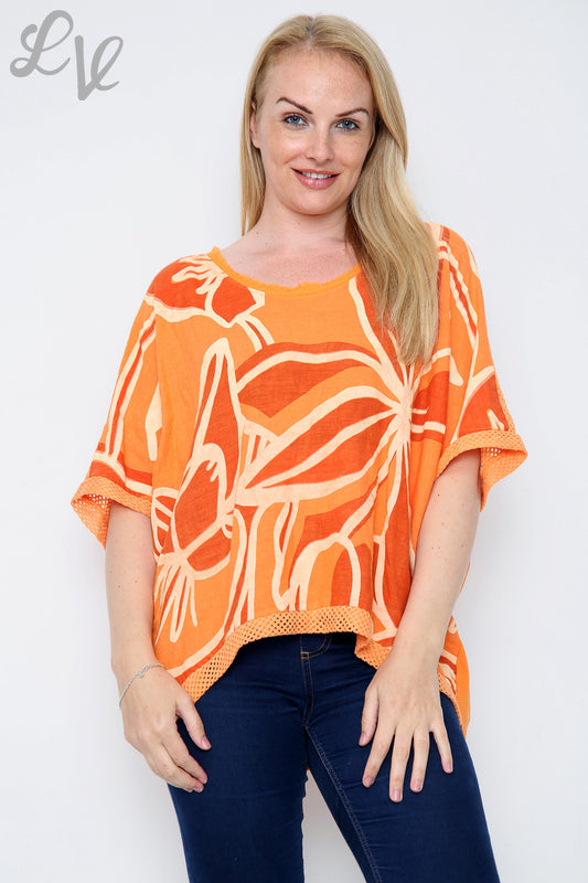 Ladies Abstract Flower Print Top Orange Unit Price £12.99