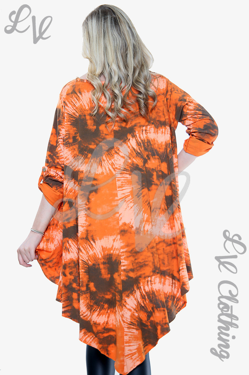 Dames Tie Dye Top met geplooide zoom Oranje Eenheidsprijs €12,99