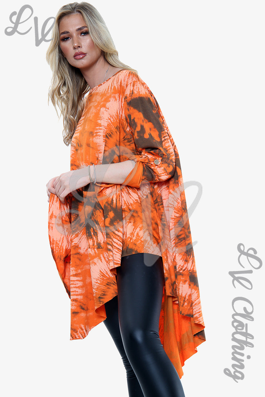 Dames Tie Dye Top met geplooide zoom Oranje Eenheidsprijs €12,99