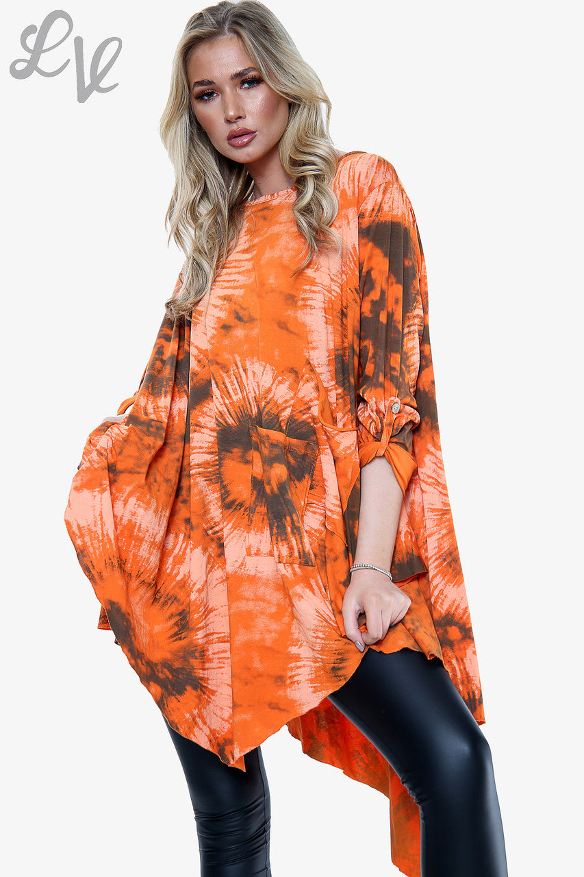 Dames Tie Dye Top met geplooide zoom Oranje Eenheidsprijs €12,99
