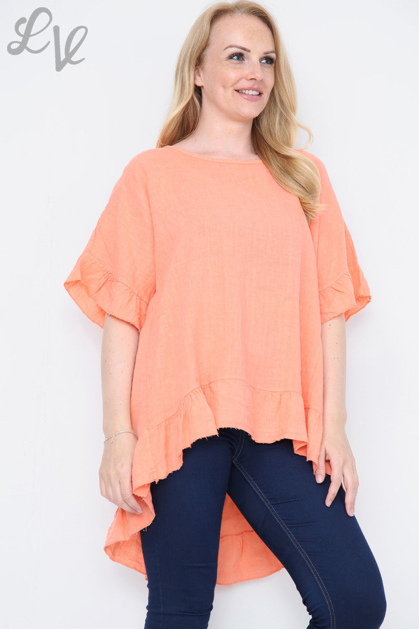 Dames Frill Zoom Knoop Terug Top Oranje Stukprijs €13,99