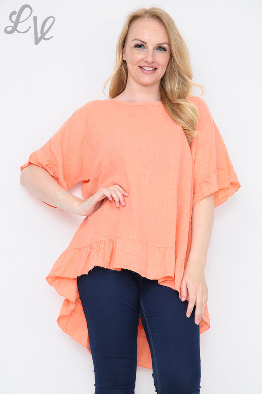 Ladies Frill Hemline Button Back Top Orange Unit Price £13.99