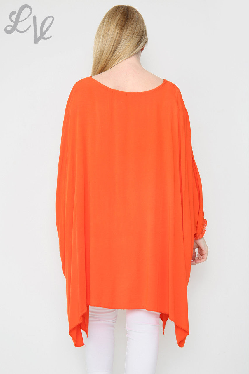 Dames Folie Tulpenprint Wijde Top Oranje Stukprijs €11,99