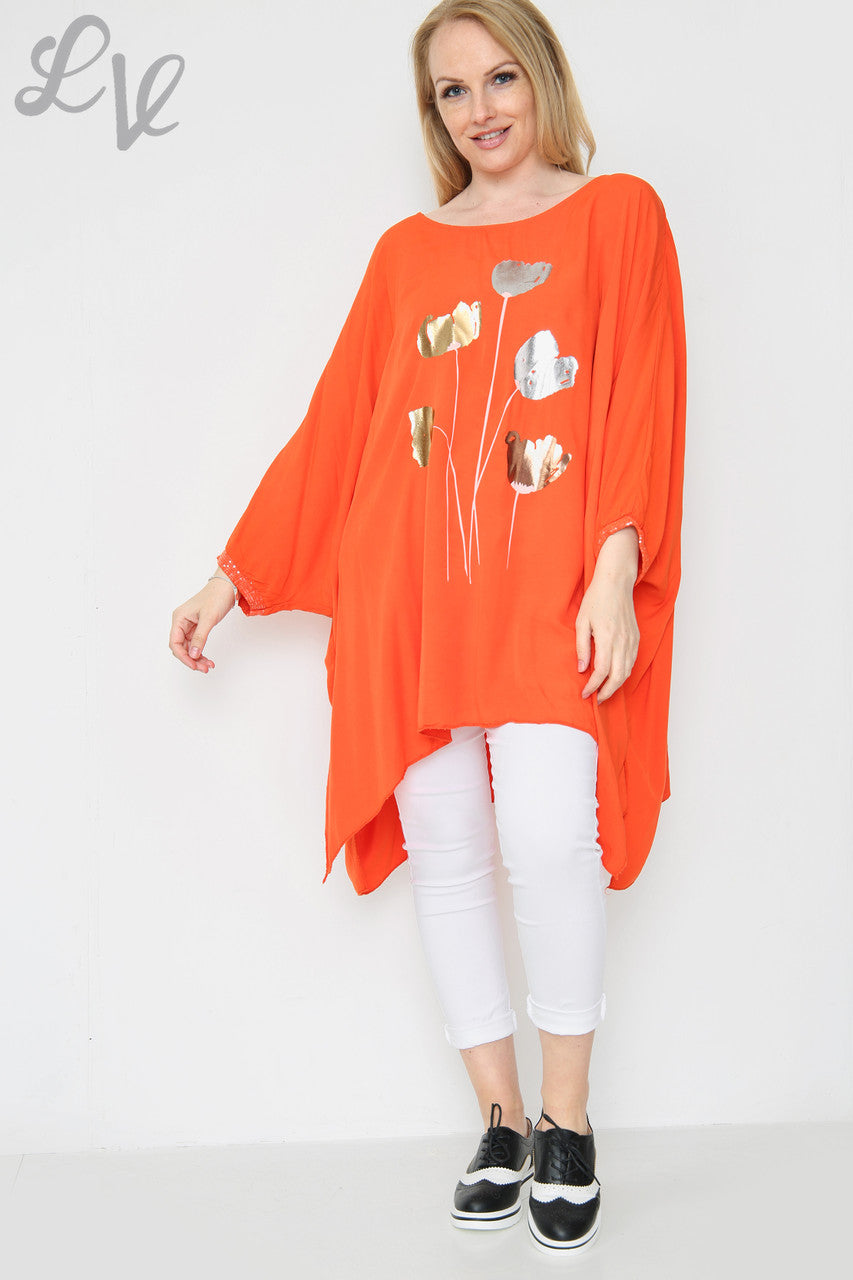 Dames Folie Tulpenprint Wijde Top Oranje Stukprijs €11,99