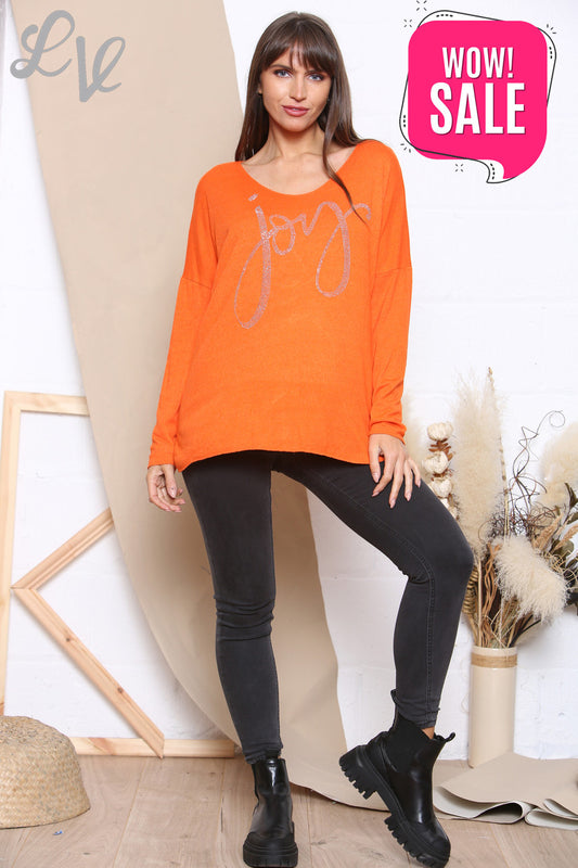 Dames Sequin Joy Script Fijne Gebreide Trui Oranje