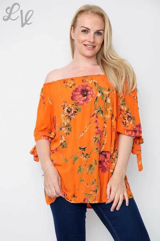 Ladies Floral Print Gypsy Style Top Orange Unit Price £9.99