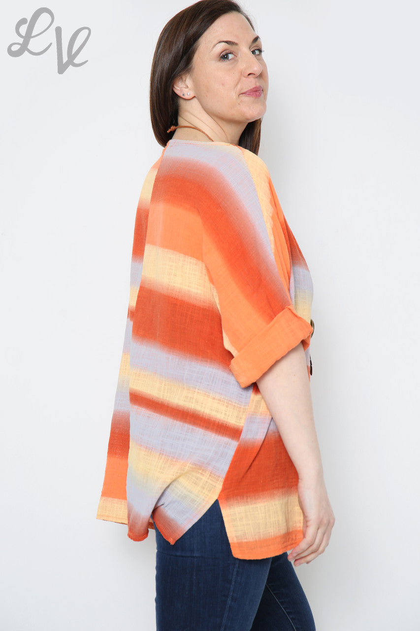 Dames Ombre Kleurrijke Gestreepte Top Oranje Stuksprijs €9,99