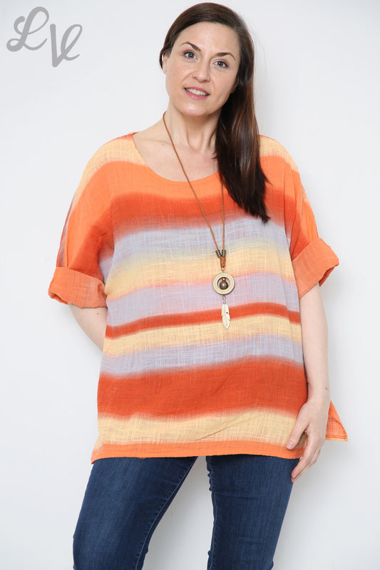 Ladies Ombre Colourful Striped Top Orange Unit Price £9.99